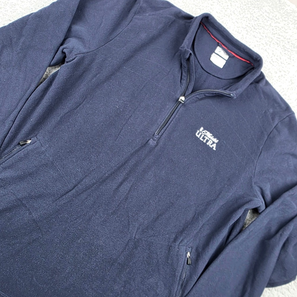 Adidas Michelob Ultra Mens XL Navy Blue ClimaWarm Fleece 1/4 Zip Pullover Golf
